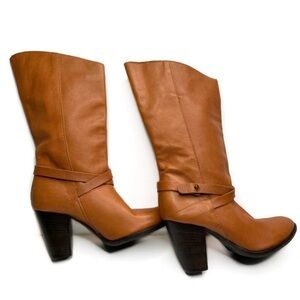Lilimill Leather Mid Calf Heeled Cognac Boots 36